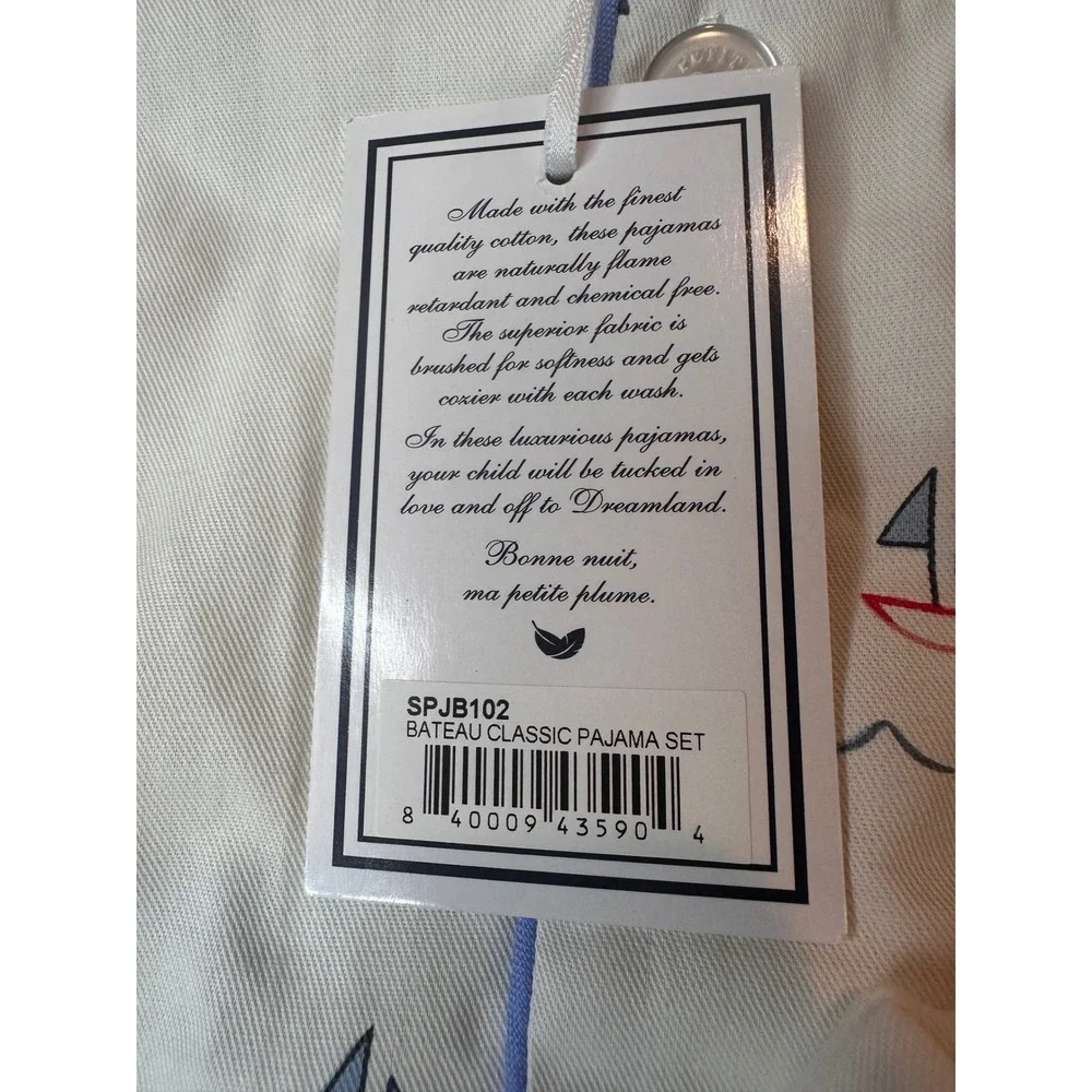 Petite Plume Boys Bateau Classic Pajama Set Sailboat Cream Blue SPJB102 Size 2